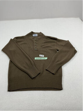 Mens Excellent DSCP Pullover Sweater Long Sleeve Medium Brown 1/4 Button Up
